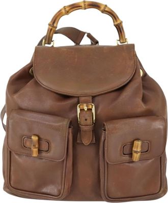 Gucci Vintage Bamboo Backpack Leather Brown Leather Backpack Bag (Pre-Owned)