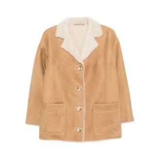 Simonetta Ravizza Shearling Collar Beige Suede Outerwear