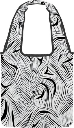 Generic Black White Art Lines Reversible Canvas Shoulder Tote - Double-Sided Print, 12oz Cotton, 27cm Drop, Fold-Flat Bag for Travel, Shopping, Street Outings