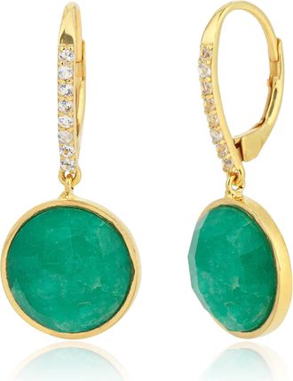 MAX + STONE 18k Gold over 925 Sterling Silver 12 Carats Round Gemstone Dangle Earrings