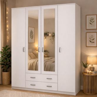Dmora Guardaroba Grande Miazzina, Armadio Camera Da Letto 9 Ripiani, Appendiabiti, Apertura Battente E Scorrevole, 160x205h Cm Bianco