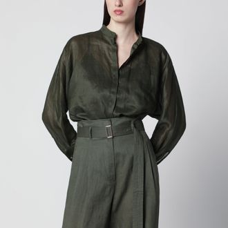 Max Mara Camicia boxy in rami&eacute; verde kaki