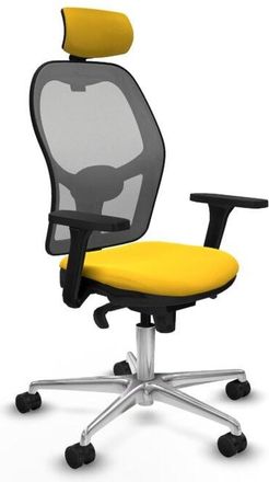 Piqueras y Crespo Piqueras Y Crespo - Jorquera Sincro Malla Gris Similpiel Amarillo Brazos 3d Base Aluminio Cabecero 2d Ruedas 65mm Nailon