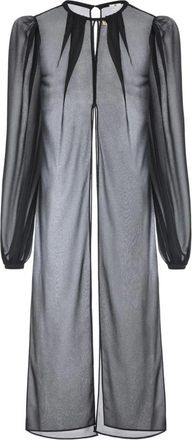 Elisabetta Franchi Lange Blouse in Georgette Stof - Dames - Kimonos - Zwart - M - Overhemden