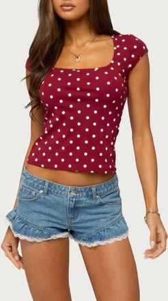 Edikted Mookie Polka Dot Crop Top in Burgundy-And-White at Nordstrom, Size X-Small
