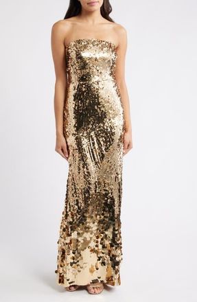 Eliza J Sequin Strapless Gown in Gold at Nordstrom, Size 18