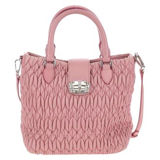 Miu Miu Crystal Convertible Top Handle Matelasse Leather Pink Leather Handbag (Pre-Owned)