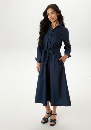 Aniston Blusenkleid ANISTON SELECTED, Damen, Gr. 40, N-Gr, blau (dunkelblau), Web, Obermaterial: 100% Baumwolle, unifarben, figurumspielend ca. Mitte Wade, 1-