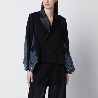 sacai Giacca doppiopetto in lana e denim