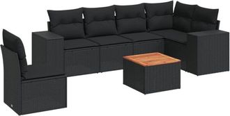 vidaXL Set De Comedor De Jard&iacute;n 7 Pzas Y Cojines Rat&aacute;n Sint&eacute;tico Negro Vidaxl