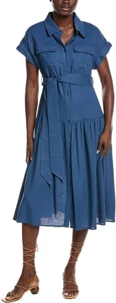 Gracia Cap Sleeve Linen-Blend Shirtdress