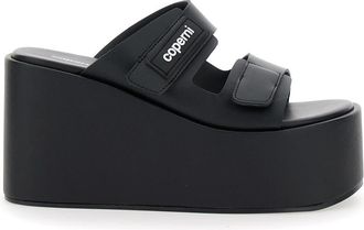 Coperni Black Wedges With Logo Patch On The Front And Touch-strap Closure In Leather Woman
