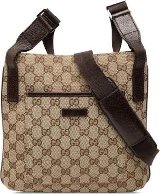 Gucci Pre-owned Canvas Crossbody Bag - Dames - Vintage Schoudertas - Beige - ONE Size - Leer - Vintage
