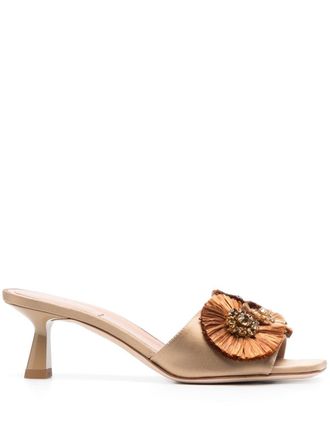 Alberta Ferretti 55mm floral-appliqu&eacute; leather sandals - women - Silk/Viscose/Calf Leather/Calf Leather/Fabric - 37 - Neutrals