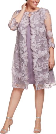 Alex Evenings Womens Plus Size Midi Scoop Neck Shift Dress with Jacket Special Occasion, Smokey Orchid, 18