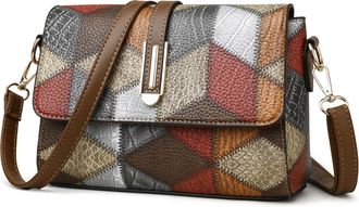 Generic Womens Colorblock Mini PU Leather Crossbody Purse Trendy Lightweight Shoulder Bag for Daily Outings, Travel, and Casual (Split-Grey)