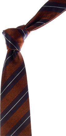 Canali Orange & Navy Diagonal Stripes Reversible Silk Tie