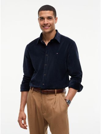 Tommy Hilfiger Mens Regular Fit Stretch Corduroy Shirt - Navy Blue - XXL