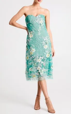 Helsi Francine Embellished Floral Appliqu&eacute; Strapless Cocktail Dress in Green Multi at Nordstrom Rack, Size X-Large