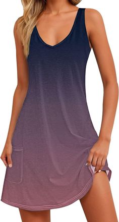 Generic Women Summer Dresses Floral Short Sleeve Spaghetti Strap Dresses Ladies T Shirt Dress Summer Beach Swing Dress/Pockets UK Purple