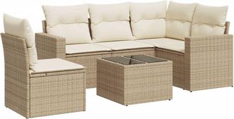 vidaXL Juego De Sof&aacute;s Jard&iacute;n Con Cojines 6 Pzas Rat&aacute;n Sint&eacute;tico Beige Vidaxl