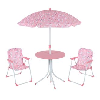 Relaxdays Relaxdays Conjunto De Sillas Infantiles Unicornio Para Camping, Con Sombrilla, Sillas Plegables Y Mesa, Rosa