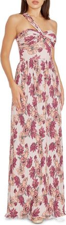 Dress The Population Idalia Floral One-Shoulder Gown in Peach Multi at Nordstrom, Size Medium