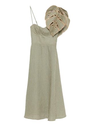 Farm Rio Striped Monstera Leaf Sleeveless Midi Dress