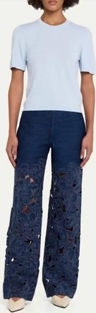 SIMKHAI Betty Embroidered Straight Leg Jeans In Imperial