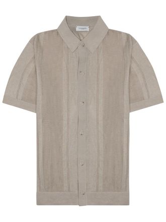 Paolo Pecora Button-Down Short-Sleeve Shirt With Textured Knit And Vertical Stripes