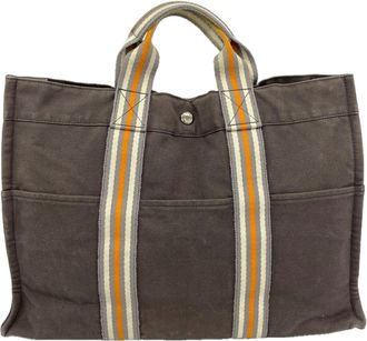 Herm&egrave;s Gray Canvas Tote Bag (Pre-Owned)