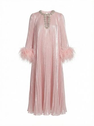 Self Portrait Metallic Chiffon Feather Midi Dress