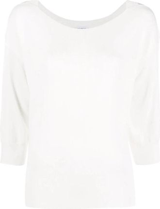 Malo Casual witte trui met viscose katoen - Dames - Ronde hals truien - Wit - S - Katoen - Truien & Vesten