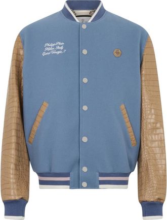 Philipp Plein Jassen, Heren, Blauw, M, Wol, Varsity Bomber Cocco Sleeves Milan