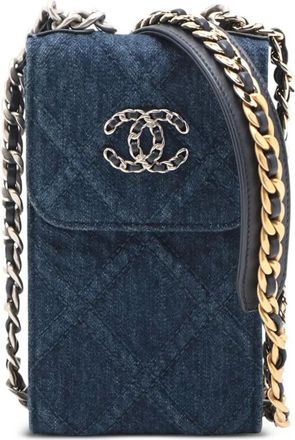 Chanel Portacellulare 19 in denim con catena 2021 - Blu