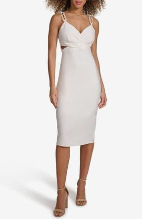 Siena My Balconia Chain Strap Stretch Woven Midi Dress in White at Nordstrom Rack, Size 14