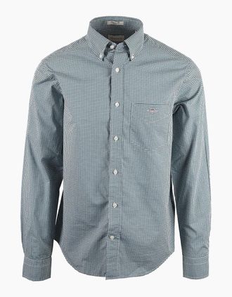 GANT Mens GANT CLASSIC POPLIN GINGHAM SHIRT DARK EMERALD - Grey - Size: 46