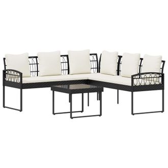 vidaXL Conjunto De Sof&aacute;s De Jard&iacute;n Con Coj&iacute;n 2 Pcs Negro Y Crema Vidaxl