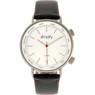 Simplify The 3300 Leather-Band Watch in Black/silver at Nordstrom