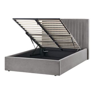 Beliani Cama Con Almacenaje De Terciopelo 120 X 200 Cm Cabecero Capiton&eacute; Gris Vion