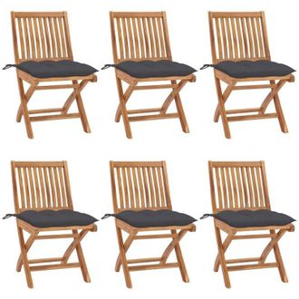 vidaXL Vidaxl - Sillas De Jard&iacute;n Plegables 6 Uds Madera Maciza Teca Con Cojines