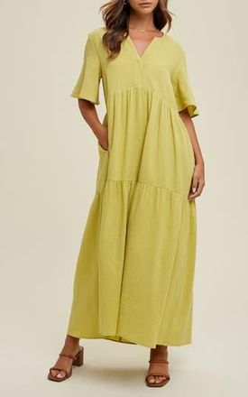 Wishlist Cotton Gauze Maxi Dress in Lime at Nordstrom Rack, Size Small