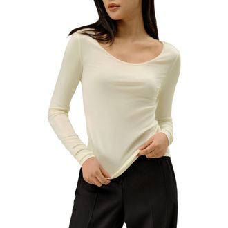 LilySilk Scoop-Neck Pure Silk Slim Fit Top in Lily White at Nordstrom, Size Medium