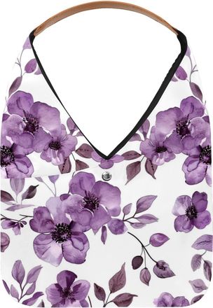 Generic Purple Floral Pattern Reusable Lightweight Grocery Bags - Foldable Into Compact Pouch, Washable & Sturdy, Multipurpose for Shopping and Travel