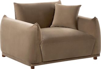 Beliani Sill&oacute;n De Sala De Estar Con Respaldo Tapizado En Terciopelo Y Patas De Madera Marr&oacute;n Jubek