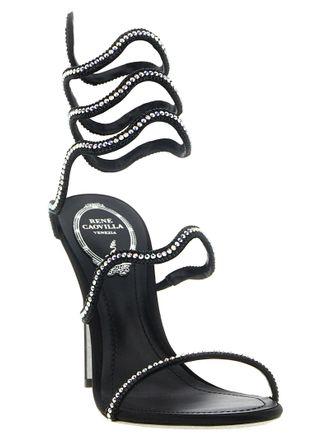 Rene Caovilla Crystal-Embellished Satin Heels - Black