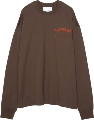 Yoshiokubo T-shirt con stampa grafica e maniche lunghe - Marrone