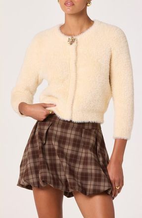 ASTR the Label Faux Fur Cardigan in Cream at Nordstrom, Size X-Large