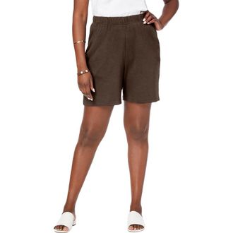 Jessica London Soft Ease Knit Shorts in Chocolate at Nordstrom, Size Small