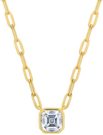 Crislu Bezel Set Asscher Cubic Zirconia Pendant Necklace in Gold at Nordstrom
